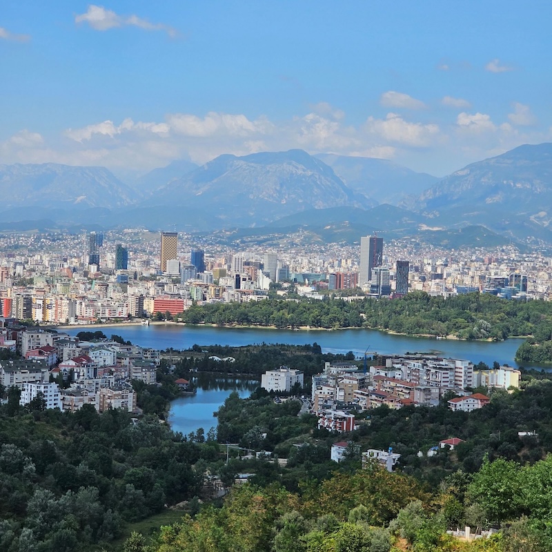 Tirana cityscape and mountains in Albania