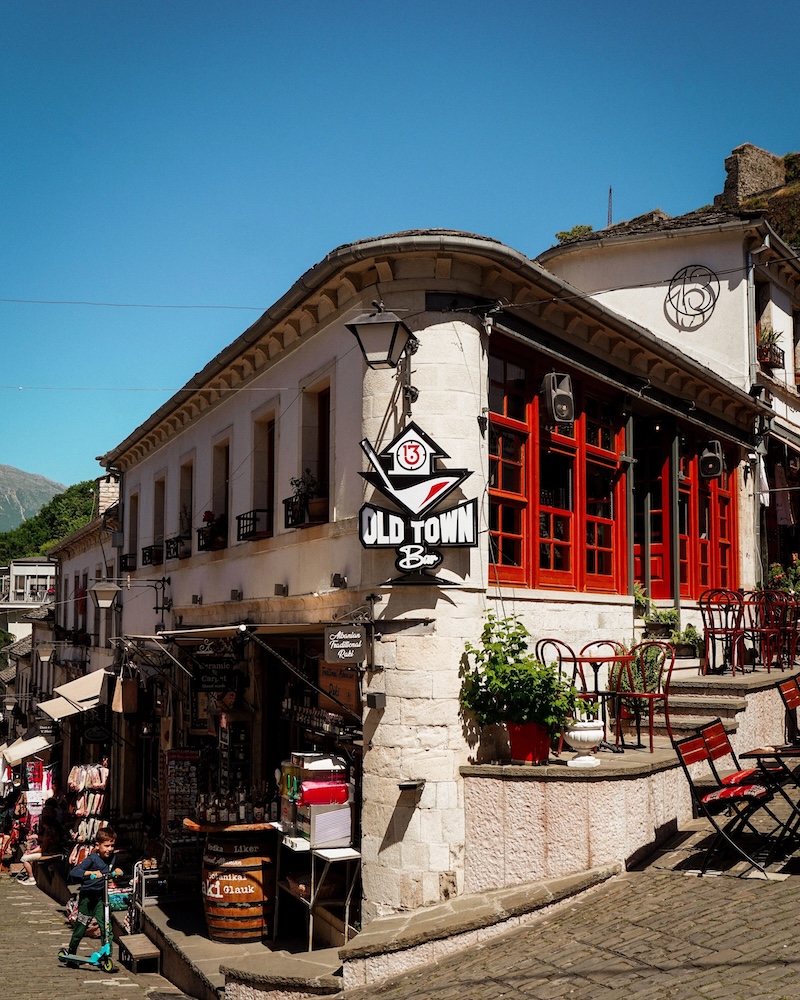 Historic old town street in Gjirokaster Albania