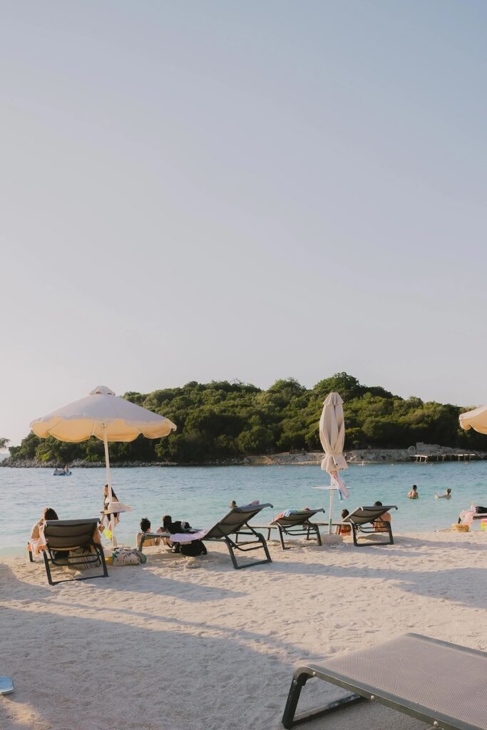 Ksamil beach with clear turquoise water in Albania
